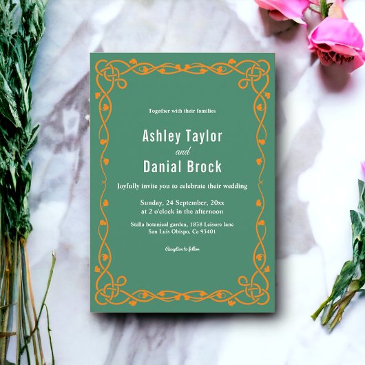 エレガントミニマル緑シックフローラ結婚ズ 招待状