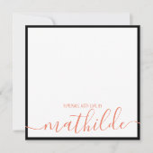 エレガントミニマル縁どブラックコーラルのスクリプト名 ノートカード (正面)