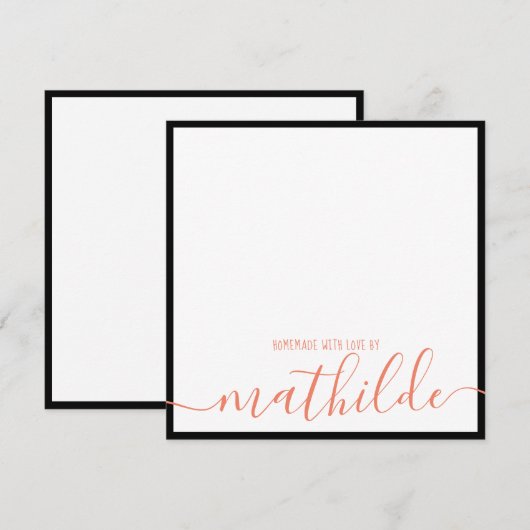 エレガントミニマル縁どブラックコーラルのスクリプト名 ノートカード (正面/裏面)