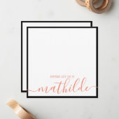 エレガントミニマル縁どブラックコーラルのスクリプト名 ノートカード (正面/裏面インサイチュ)