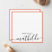 エレガントミニマル縁どCoral黒文字名 ノートカード (正面/裏面インサイチュ)