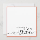 エレガントミニマル縁どCoral黒文字名 ノートカード (正面)