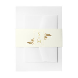 エレガントミニマル葉アイボリー白金ゴールド結婚ズ 招待状ベリーバンド