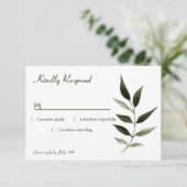 エレガントミニマル葉フレームグリーンオリーブハンター 出欠カード (スタンド正面)