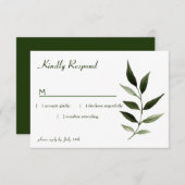 エレガントミニマル葉フレームグリーンオリーブハンター 出欠カード (正面/裏面)