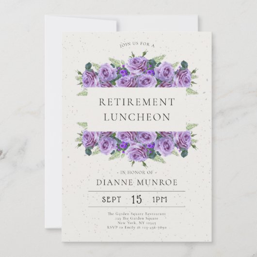 エレガントミニマル薄紫フローラ退職 招待状 (正面)