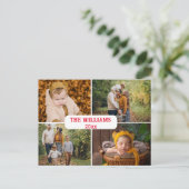 エレガントミニマル赤いスクリプト4写真ホリデー ポストカード (スタンド正面)