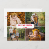 エレガントミニマル赤いスクリプト4写真ホリデー ポストカード (正面/裏面)