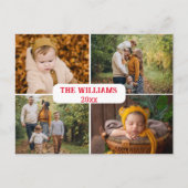 エレガントミニマル赤いスクリプト4写真ホリデー ポストカード (正面)