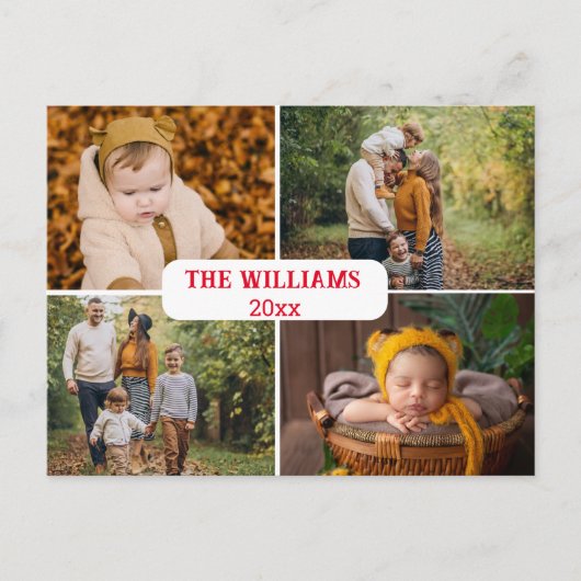 エレガントミニマル赤いスクリプト4写真ホリデー ポストカード (正面)