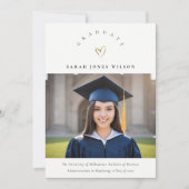 エレガントミニマル金ゴールドハート写真卒業ハット 案内状 (正面)