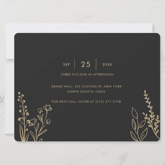 エレガントミニマル金ゴールドブルゴーニュ結婚ー山 招待状 (裏面)