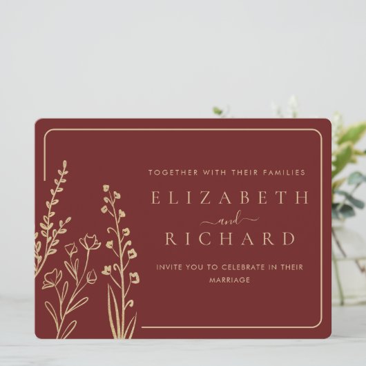 エレガントミニマル金ゴールドブルゴーニュ結婚ー山 招待状 (スタンド正面)