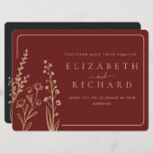 エレガントミニマル金ゴールドブルゴーニュ結婚ー山 招待状 (正面/裏面)