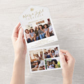 エレガントミニマル金ゴールド白い写真のコラージュ オールインワン招待状 (貼ってはがせる)