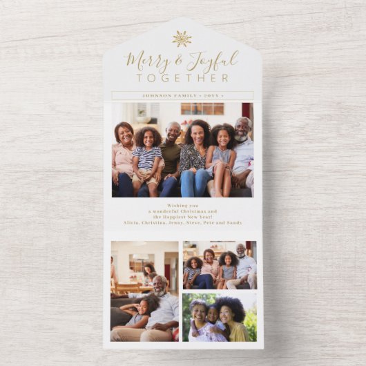 エレガントミニマル金ゴールド白い写真のコラージュ オールインワン招待状 (内側)