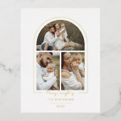 エレガントミニマル金ゴールド線アーチ3 – 写真 箔シーズンポストカード (正面)