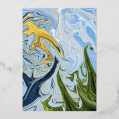 エレガントミニマル青抽象芸術結婚の銀 箔招待状 (裏面)