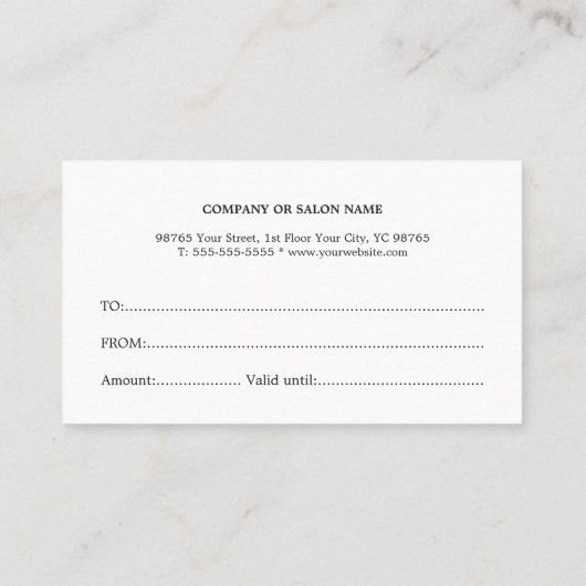 エレガントミニマル髪型サロン贈与証 割引カード (裏面)
