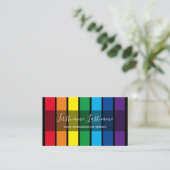 エレガントミニマル黒いストライプ虹色 名刺 (スタンド正面)