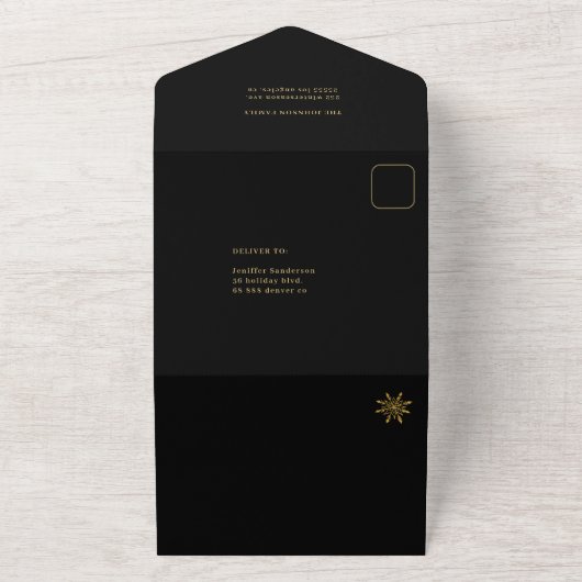 エレガントミニマル黒の写真コラージュ オールインワン招待状 (外側)