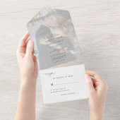 エレガントミニマル黒白結婚写真 オールインワン招待状 (貼ってはがせる)