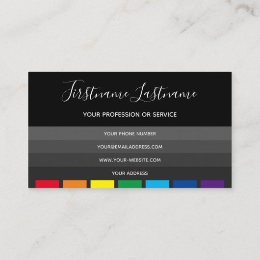 エレガントミニマル黒虹ストライプ色 名刺 (裏面)