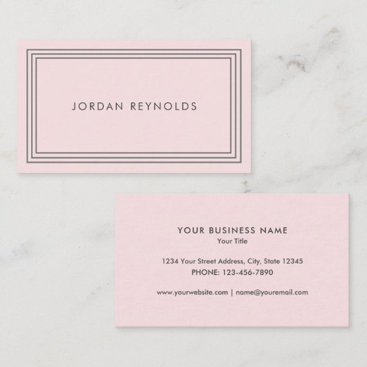 エレガントミニマル3段枠ピンク 名刺 (正面/裏面)