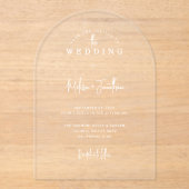 エレガントミニマルArch手書きスクリプ結婚ト アクリル招待状 (正面)