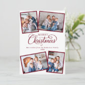エレガントミニマルChristmas Script 4 Photo Burgundy シーズンカード (スタンド正面)
