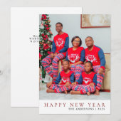 エレガントミニマルHappy New Year Family Photo シーズンカード (正面/裏面)