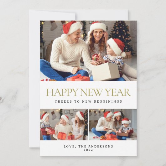 エレガントミニマルHappy New Year Family Photo シーズンカード (正面)