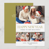 エレガントミニマルHappy New Year Family Photo シーズンカード (正面/裏面)