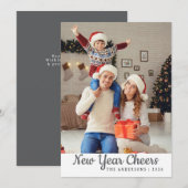 エレガントミニマルHappy New Year Family Photo シーズンカード (正面/裏面)