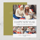 エレガントミニマルHappy New Year Family Photo シーズンカード (正面/裏面)
