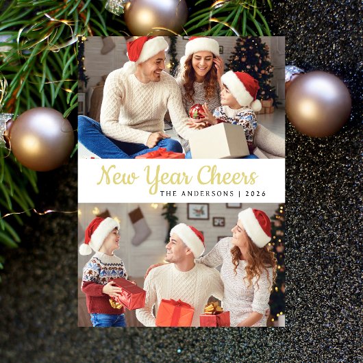 エレガントミニマルHappy New Year Family Photo シーズンカード