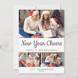 エレガントミニマルHappy New Year Family Photo シーズンカード