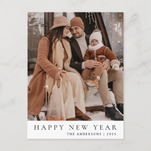 エレガントミニマルHappy New Year Family Photo シーズンポストカード