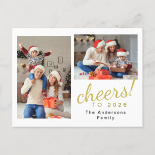 エレガントミニマルHappy New Year Family Photo シーズンポストカード