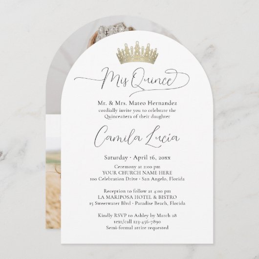 エレガントミニマルQuinceainera 3写真Mis Quince 招待状 (正面/裏面)