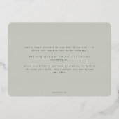 エレガントミニマルSage Greenフレーム独身の写真 箔シーズンカード (裏面)