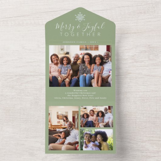 エレガントミニマルSage Green Photo Collage オールインワン招待状 (内側)