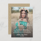 エレガントミニマルScript Baby Showerの色あせた写真 サンキューカード (正面/裏面)