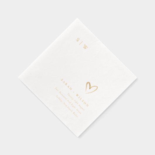 エレガントミニマルTopographyハート結婚 Monogram 箔ナプキン (右)
