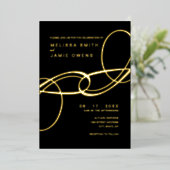 エレガントミニマ結婚リストのブラックと金ゴールド 箔招待状 (立ち正面)