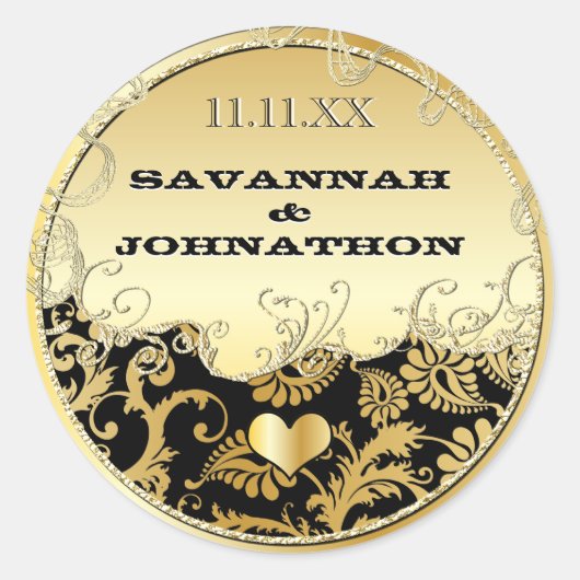 エレガントミュージカルブラック金ゴールドヴィンテージダマスクウェディング ラウンドシール (正面)