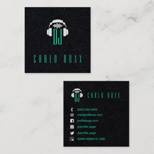 エレガントミュージカルミニマリズム黒名刺 スクエア名刺 (正面/裏面)