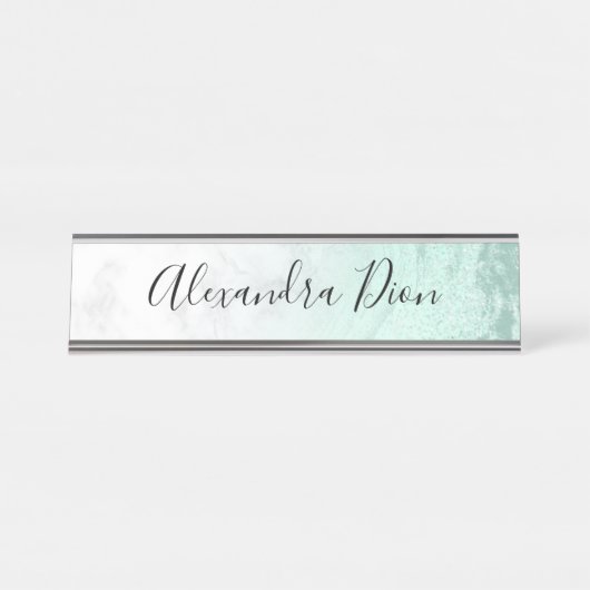 エレガントミント·グリーン·グリッター デスクネームプレート (正面)