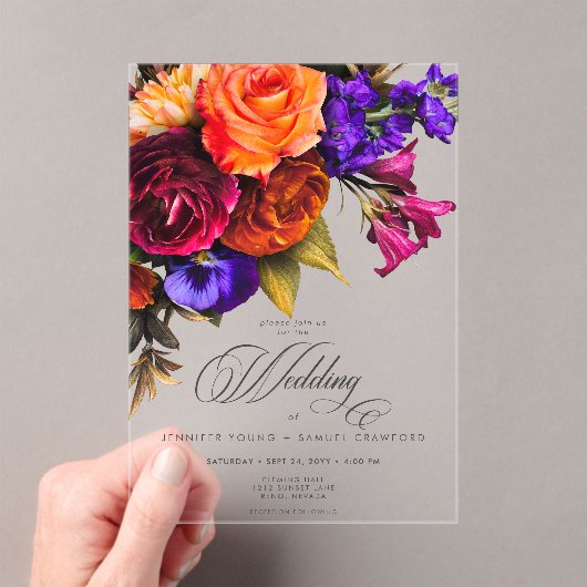 エレガントムーディ鮮やかー収穫フローラ結婚 アクリル招待状 (インサイチュ (ポータブル))