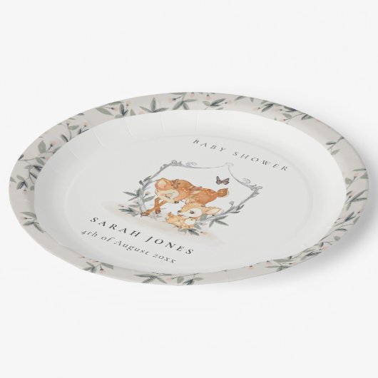 エレガントムームディアファウンフローラクレストベビーシャワー ペーパープレート (アングル)